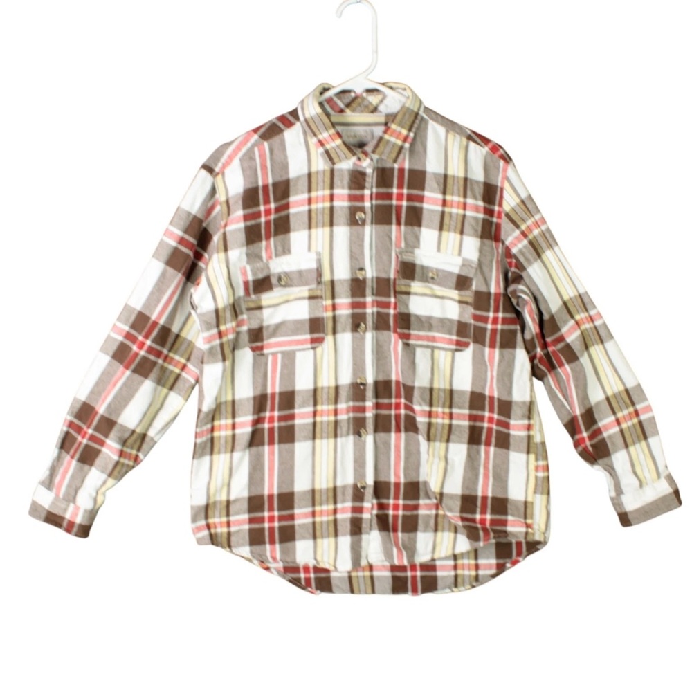 Brixton Standard Fit Flannel Shirt Plaid Long Sleeve Size M Beige Red Unisex